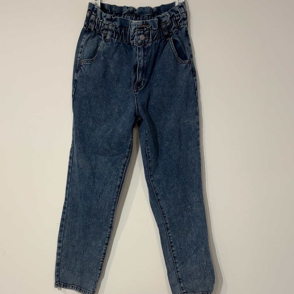 PACSUN High-Rise Paperbag Waist Jeans in Dark Indigo